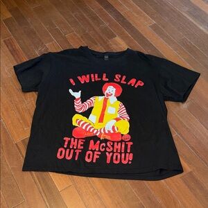 Graphic Black Short Sleeve Tee with Red & Yellow Clown Print